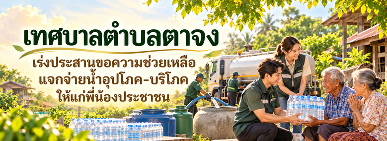 เทศบาลตำบลตาจง เร่งประสานขอความช่วยเหลือแจกจ่ายน้ำอุปโภค-บริโภค ให้แก่พี่น้องประชาชน
